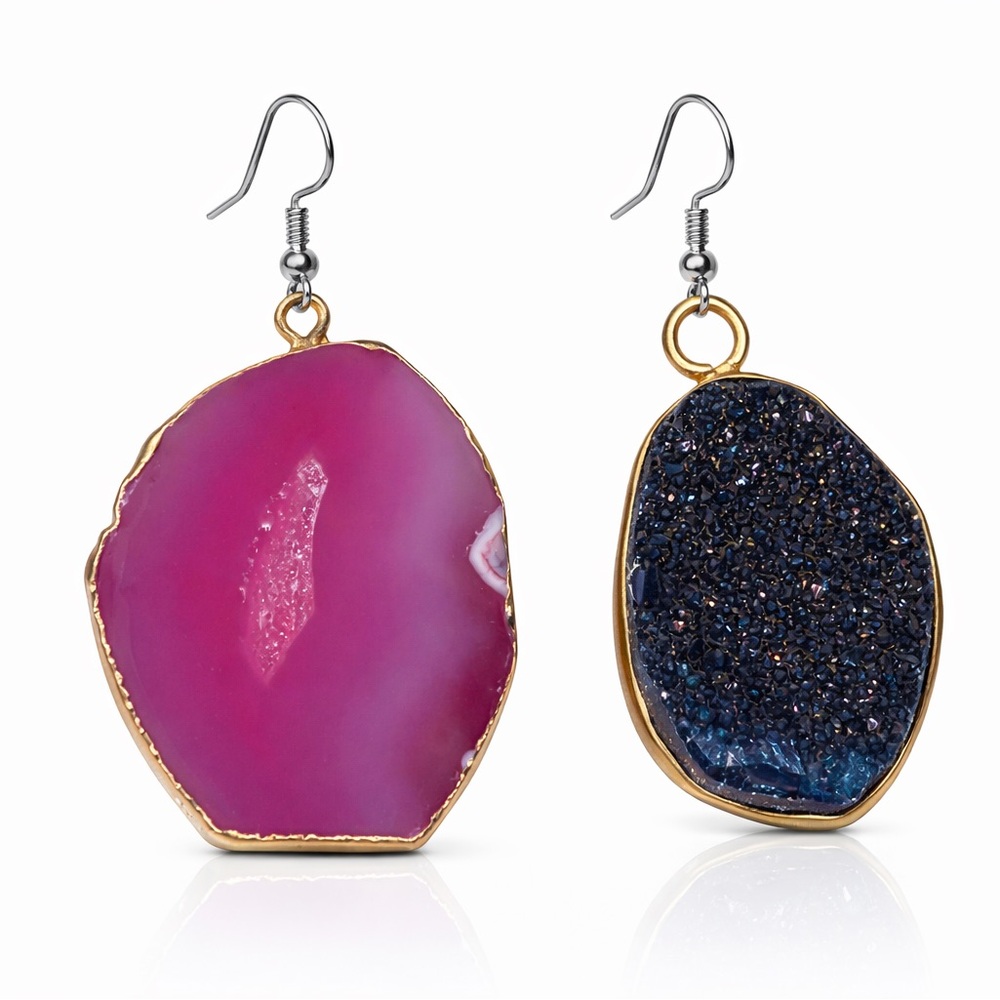 Pink and Blue Geode Crystal Earrings